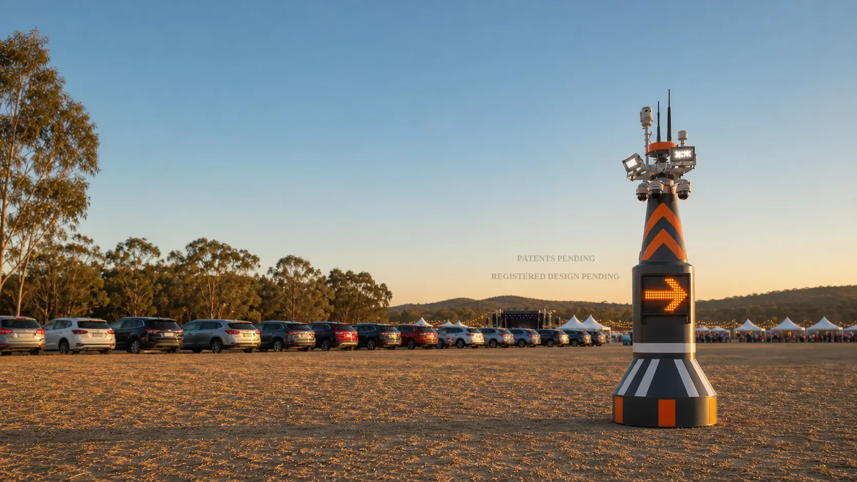 Titan site security tower directing traffic at an event parking area