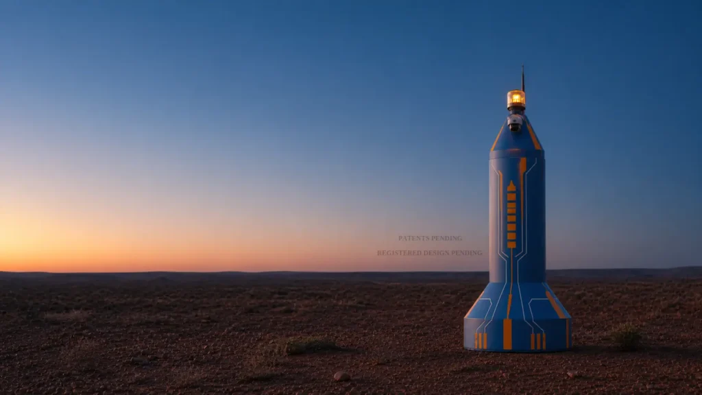 Titan remote site security tower in the Australian outback at dusk